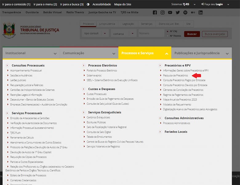 Consulta de precatórios estaduais ou municipais