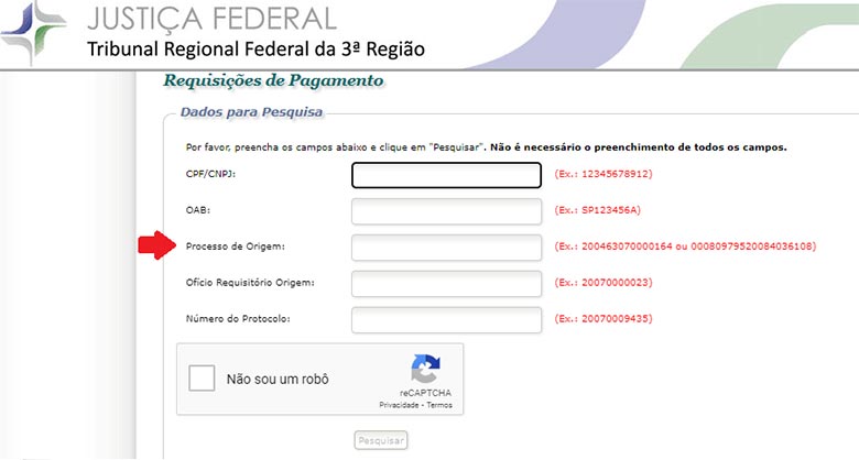 Consulta de precatórios federais